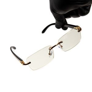 Men's Vintage Rimless Black Wood Gold Frame Retro Hip Hop  Clear Lens Glasses